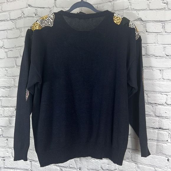 Vintage Pierre Cardin sweater sequins beaded patches navy blue size 40 - Picture 6 of 14